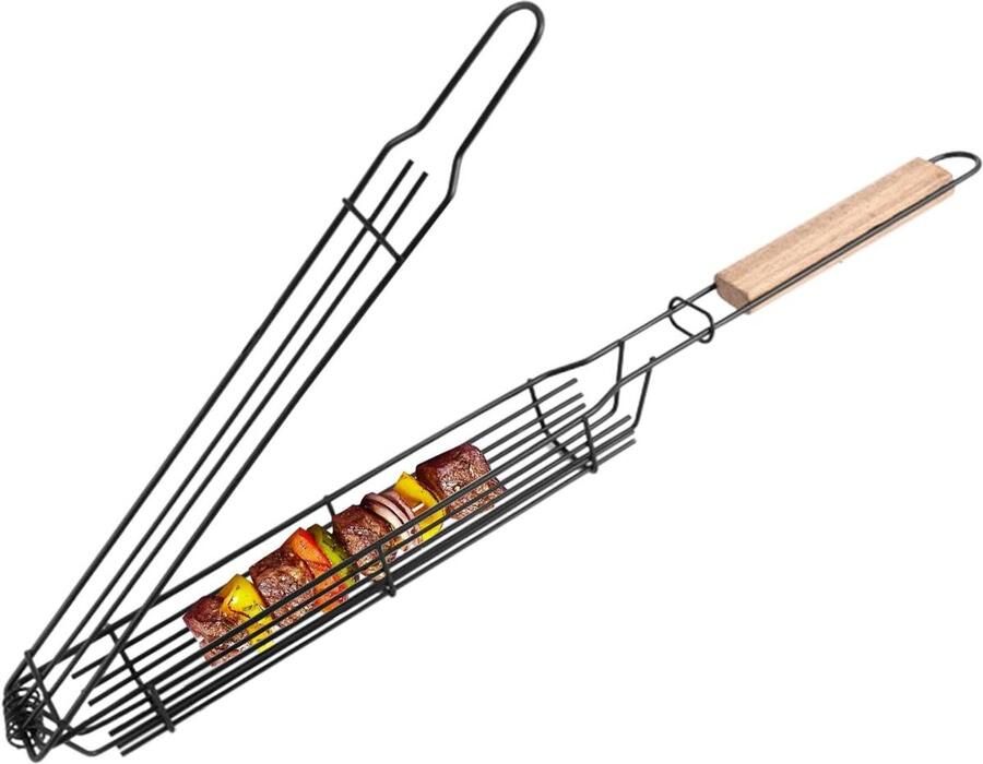 Grillmand Groenten BBQ Mand Veilig Grillen Anti-aanbaklaag 44 Centimeter Houtkleur