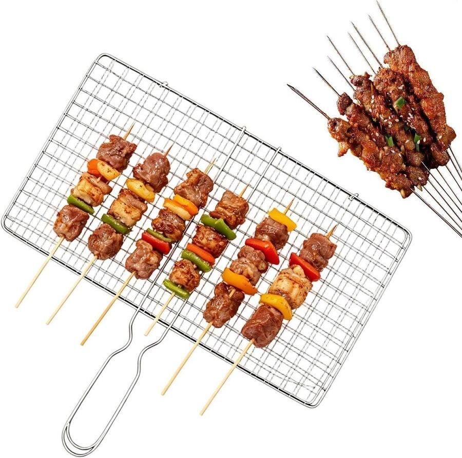 Grillmand Groenten Groentemand Barbecue Buiten Koken Antiaanbakgaas 39x21x14cm Zilver
