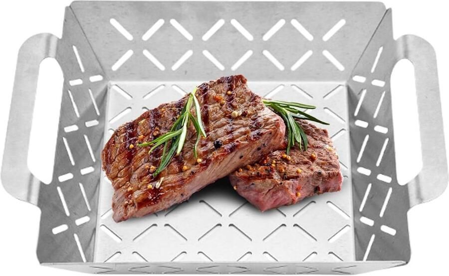 Grillmand Groenten RVS Mandje Buiten Koken Hittebestendig Staal 23 cm Breed Zilver