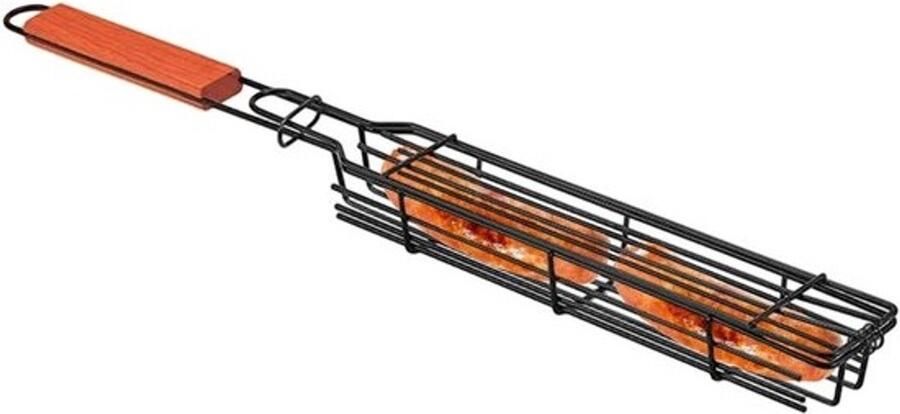 Grillmand Hotdogtang Voor buiten koken Dubbel grilloppervlak 51 cm lang Zilver