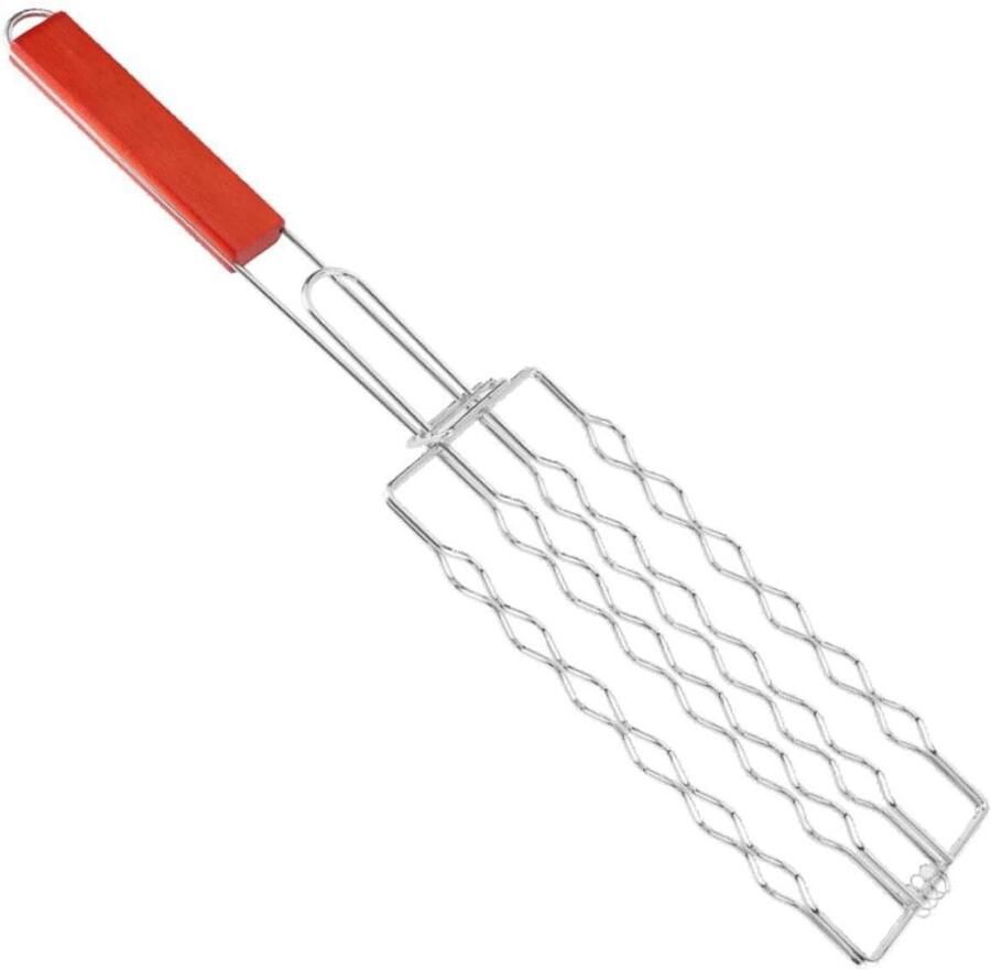 Grillmand Kebab Barbecue Mand Gelijkmatig Grillen Vergrendelbaar Rooster 48 x 9 cm Zilver