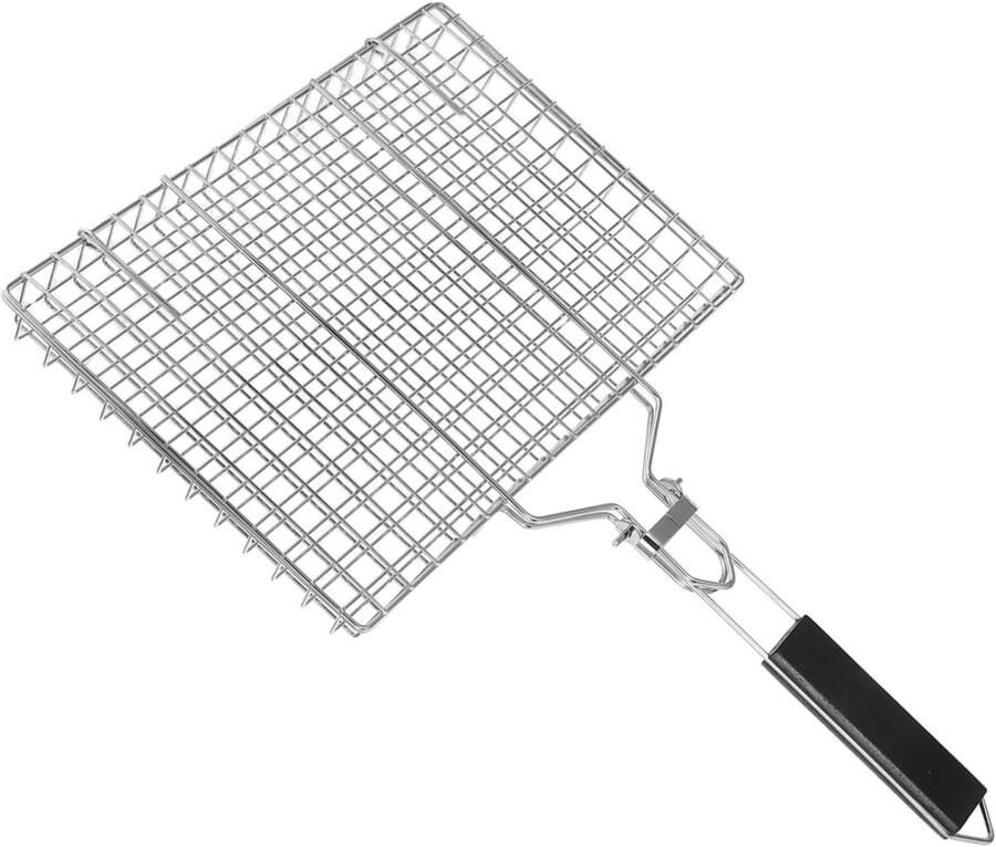 Grillmand Klem Vismand BBQ Buiten Grillen Afneembaar Handvat 33 x 24 x 4 cm Zilver