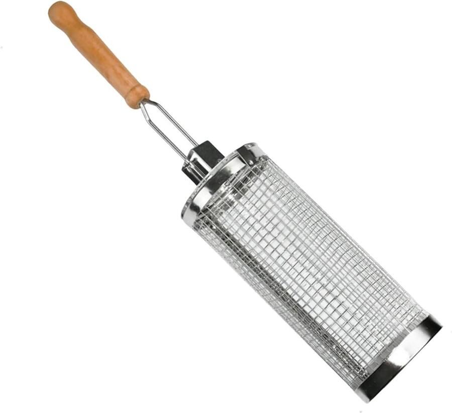 Grillmand Kooi Roterende Cilinder Groenten Grillen Roestvrij Staal 14.6 x 10.6 x 9.9 cm Zilver