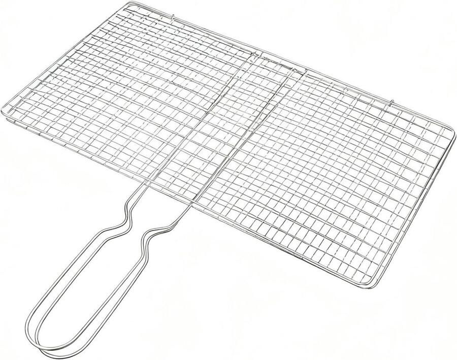 Grillmand met Tang BBQ Mand Groente Outdoor Koken Dubbelzijdige Mesh 34 x 19 cm Zilver