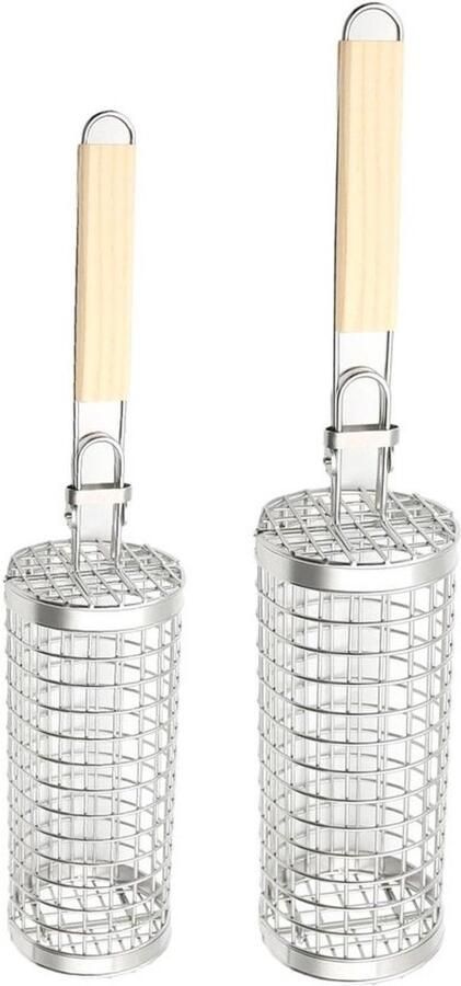 Grillmand Met Wieltjes Barbecue Groentemand Groenten Grillen Gelijkmatige Warmteverdeling 2 Stuks Zilver