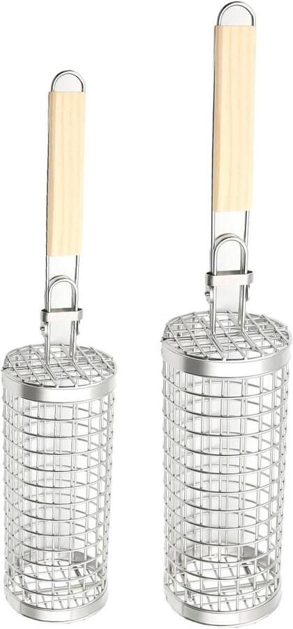 Grillmand Met Wieltjes Barbecue Groentemand Groenten Grillen Gelijkmatige Warmteverdeling 2 Stuks Zilver