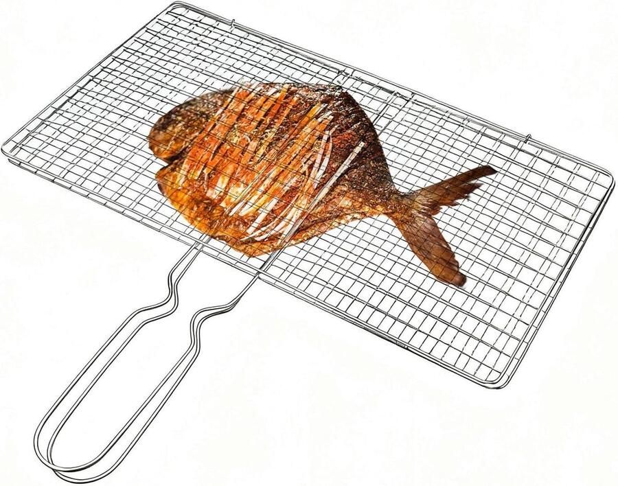 Groenten Grillmand Opvouwbaar Grill Net Buiten Koken Hittebestendig Handvat 34 x 19 cm Zilver