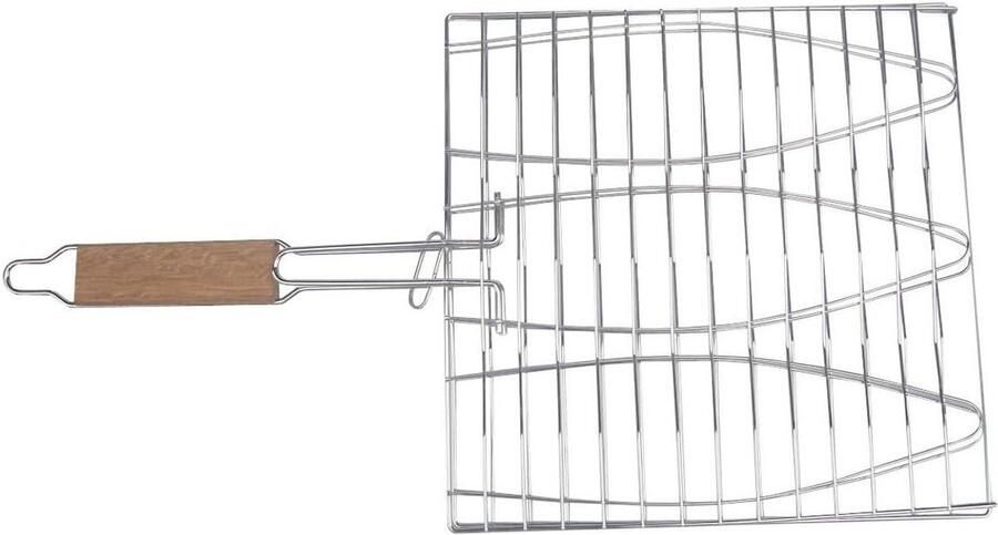Grillmand Opvouwbaar Vis Rooster Mand Buiten Koken Hittebestendige Houten Handgreep 63 x 28 x 28 cm