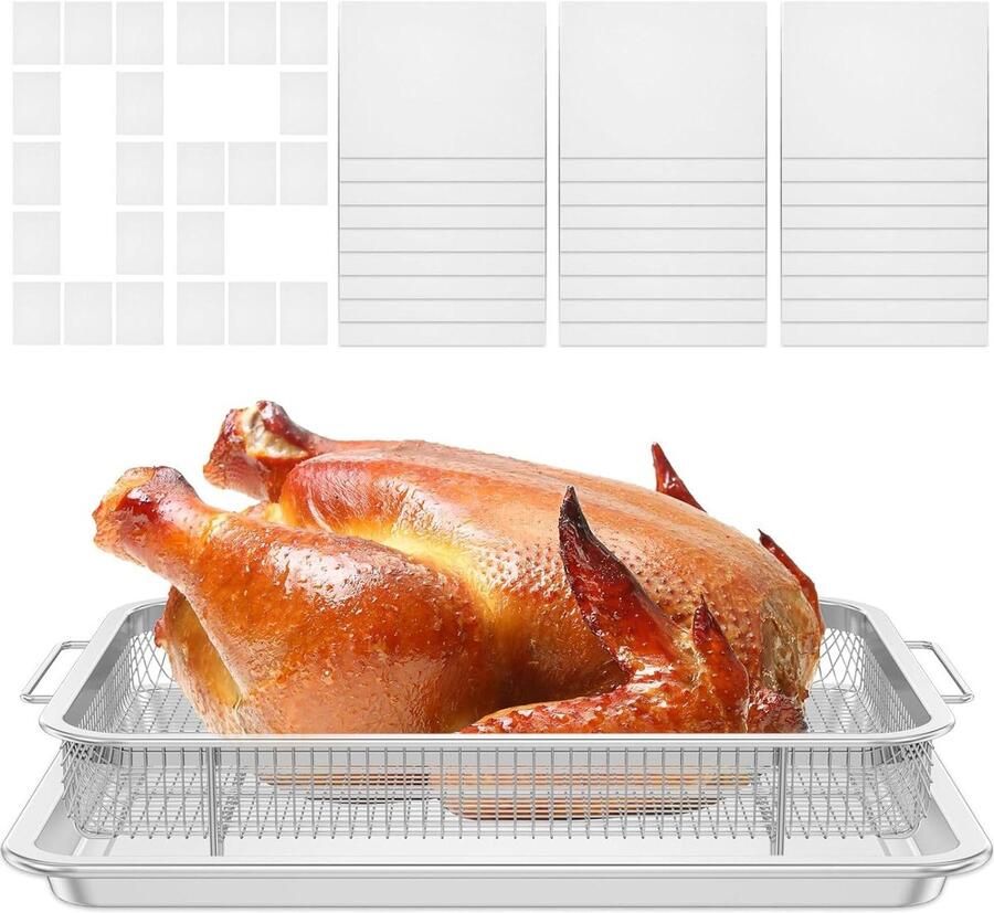 Grillmand Oven Hetelucht Frituurmand Vetarm Koken Roestvrij Staal 29 x 22 x 5 cm Zilver