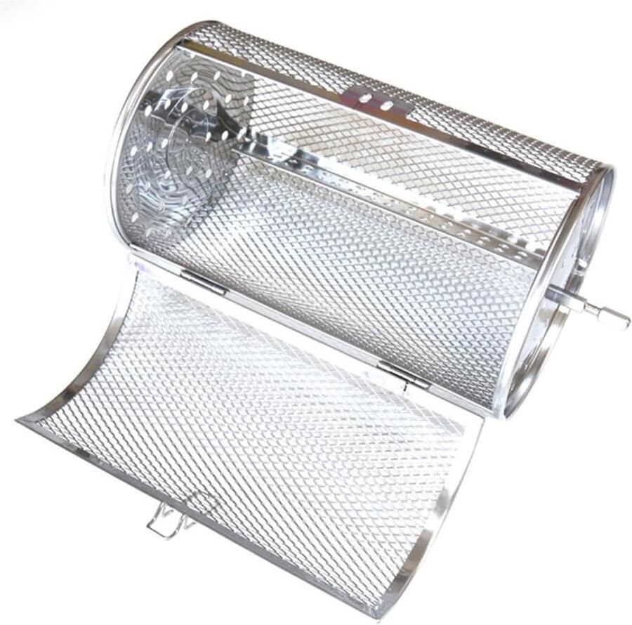 Grillmand Oven Roestvrijstaal Roteren Noten Groenten Grillen Met Gespontwerp 30 x 18 x 18 cm Zilver