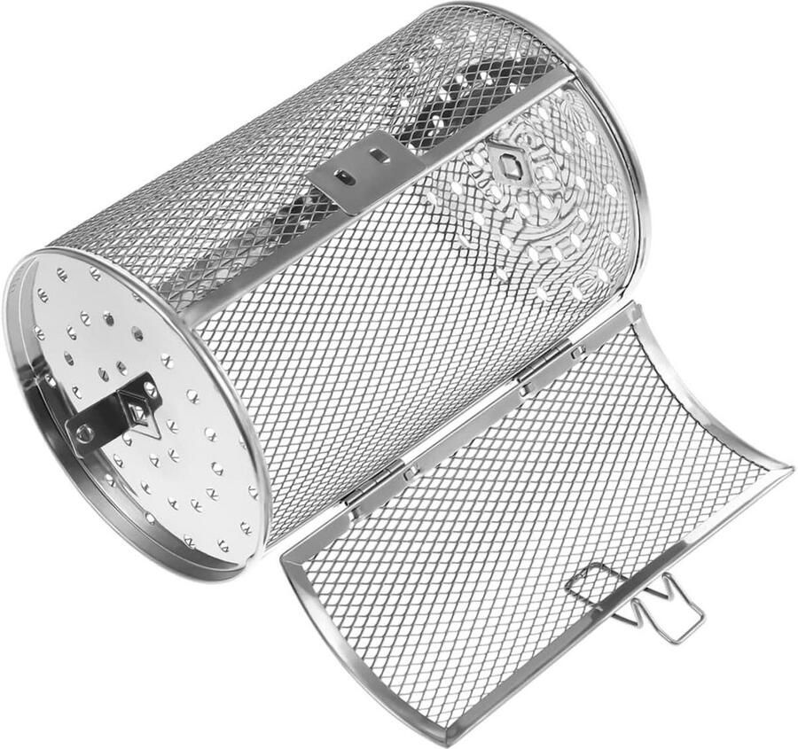 Grillmand Oven Rooster Kooi Gerechten Grillen 360 Graden Rotatie 19.5 x 13 x 13 cm Zilver