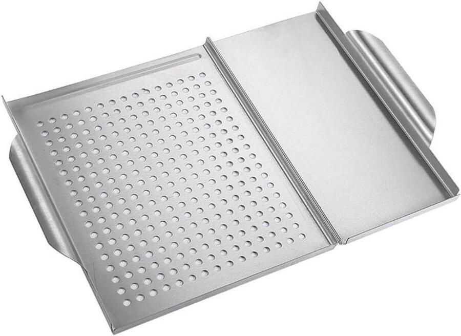 Grillmand Rechthoekig BBQ Bak Buiten Koken Voedselveilig Staal 45x30.7 cm Zilver