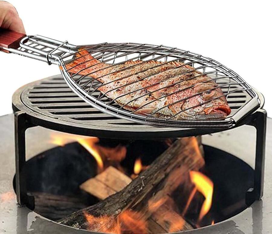 Grillmand Roestvrij Staal Barbecue Mand Vis Grillen Afsluitbaar Rooster 28 x 20 cm Zilver