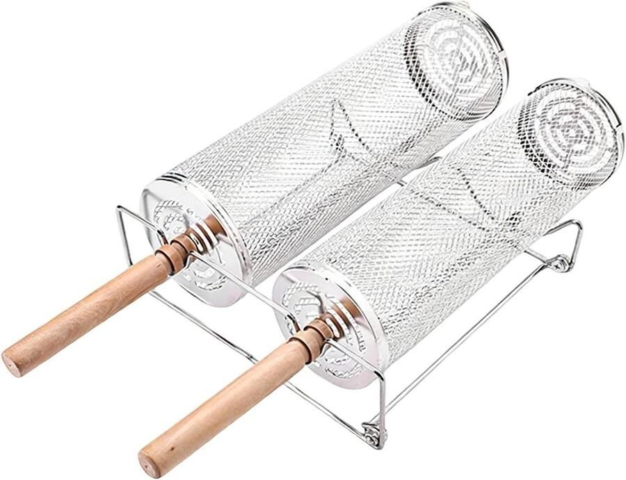 Grillmand Roestvrij Staal BBQ Mand Net Gelijkmatig Grillen Anti-aanbaklaag 33 x 13 x 13 cm Zilver