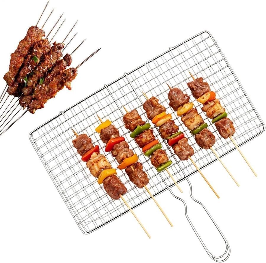 Grillmand Roestvrij Staal BBQ Mand Visgrill Buiten Koken Antiaanbak Gaas 39x21x14 cm Zilver