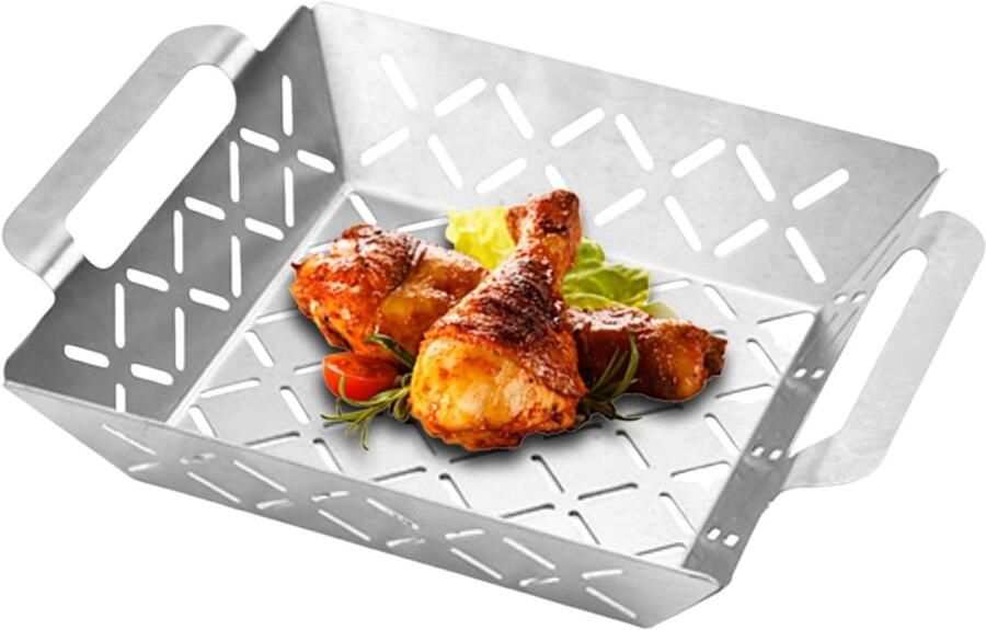 Grillmand Roestvrij Staal Braadpan Barbecue Accessoire Outdoor Koken Versterkt Grillnet 26.5 x 21.6 x 6 cm