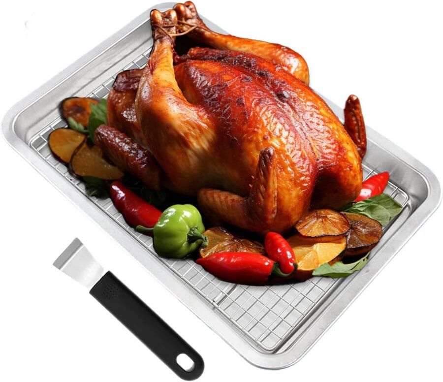Grillmand Roestvrij Staal Grillbak Vlees Vis Buiten Koken Stevige Greep 42x28cm Zilver