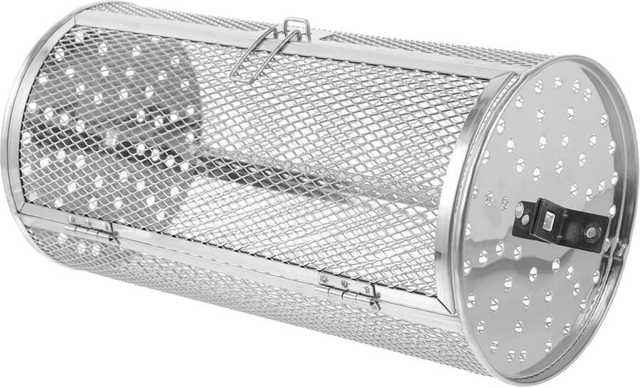 Grillmand Roestvrij Staal Ovenmand Bakmand Friet Kip Grillen 360 Graden Rotatie 23x12x12cm Zilver