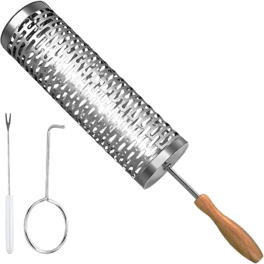 Grillmand Roestvrij Staal Rollend Grillgereedschap Buiten Koken Vaatwasmachinebestendig 23 cm Lengte Zilver