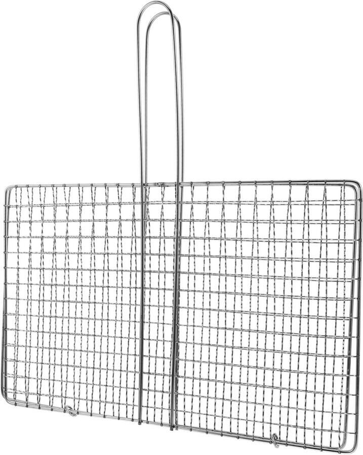 Grillmand Roestvrij Staal Vis en Vlees Buiten Koken Veilig Klemmechanisme 36.5 x 33.6 cm Zilver