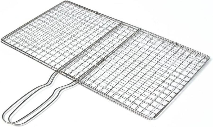 Grillmand Roestvrij Staal Vismand Barbecue Buiten Koken Hittebestendig Handvat 22 x 40 cm Zilver