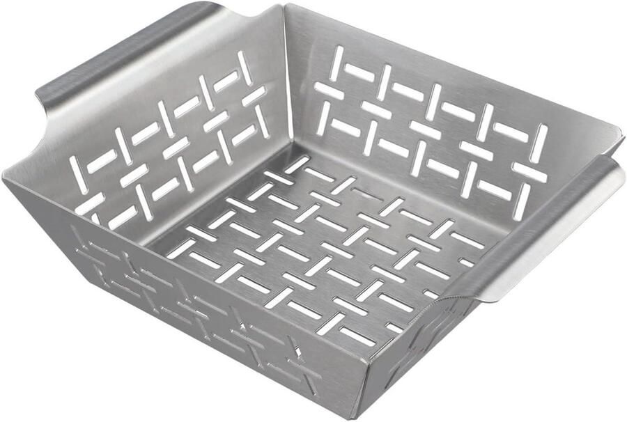 Grillmand Roestvrijstaal Barbecue Mand Groenten Grillen Geventileerd Ontwerp 35x31x5 cm Zilver
