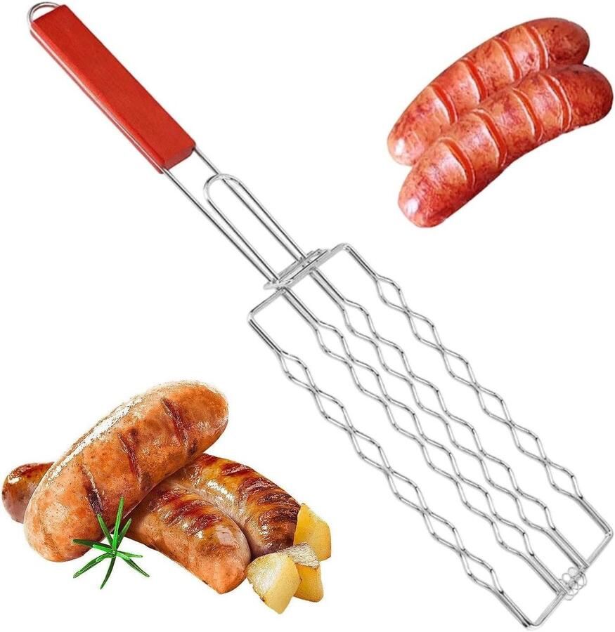 Grillmand Roestvrijstaal Barbecuehouder Worstjes Buiten Grillen Golfvormig Ontwerp 49 cm Lengte Zilver