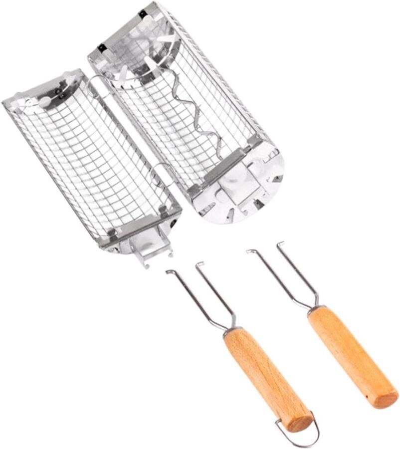 Grillmand Roestvrijstaal BBQ Net Tube Groente Grillen Innovatief Rond Ontwerp 265 cm Zilverkleurig