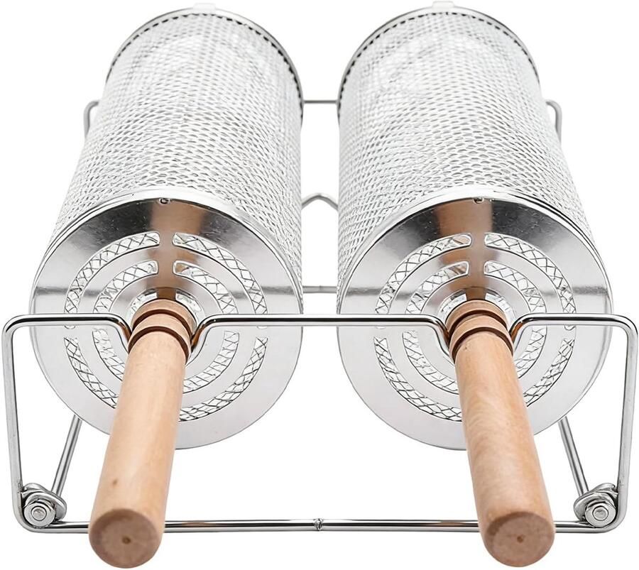 Rollende Grillmand Roestvrijstaal Mandje Buiten Koken Efficiënte Olie Afvoer 625 g Zilverkleurig