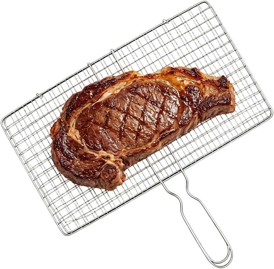 Grillmand Roestvrijstaal Kookmand Visgrillmand Buiten Grillen Antiaanbakgaas 39x21x14cm Zilver