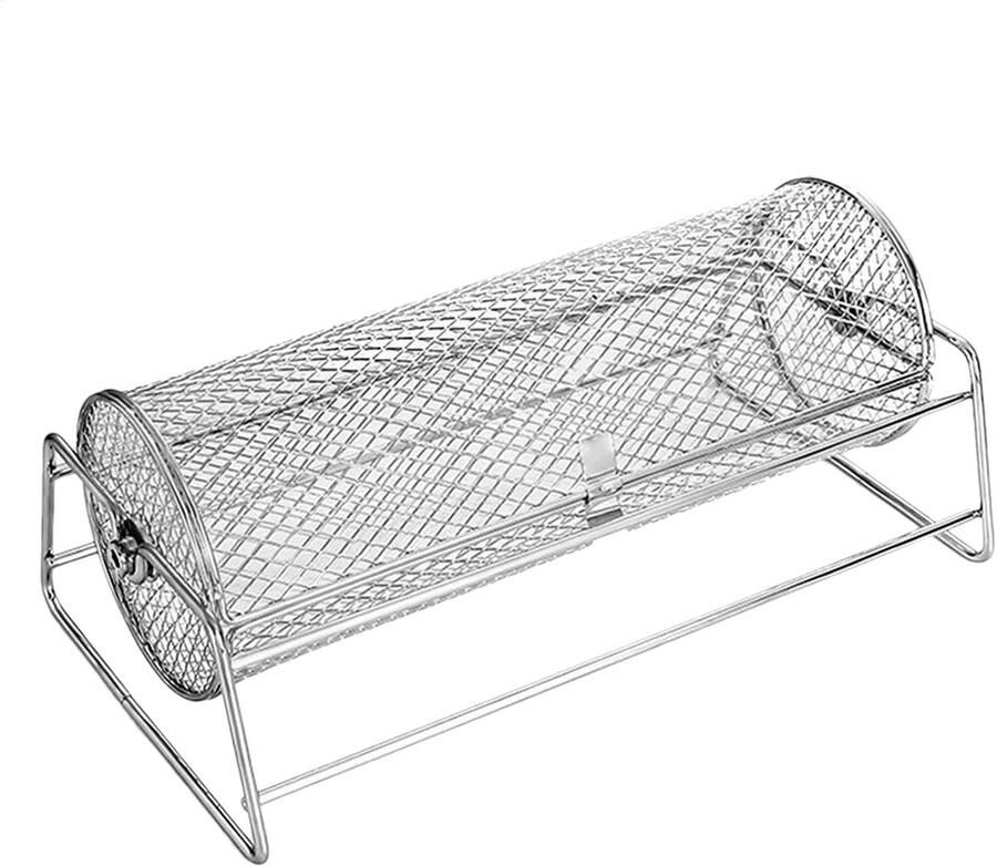 Grillmand Rolbaar BBQ Mand Gelijkmatig Grillen Roestvrij Staal 35.5 cm Zilver