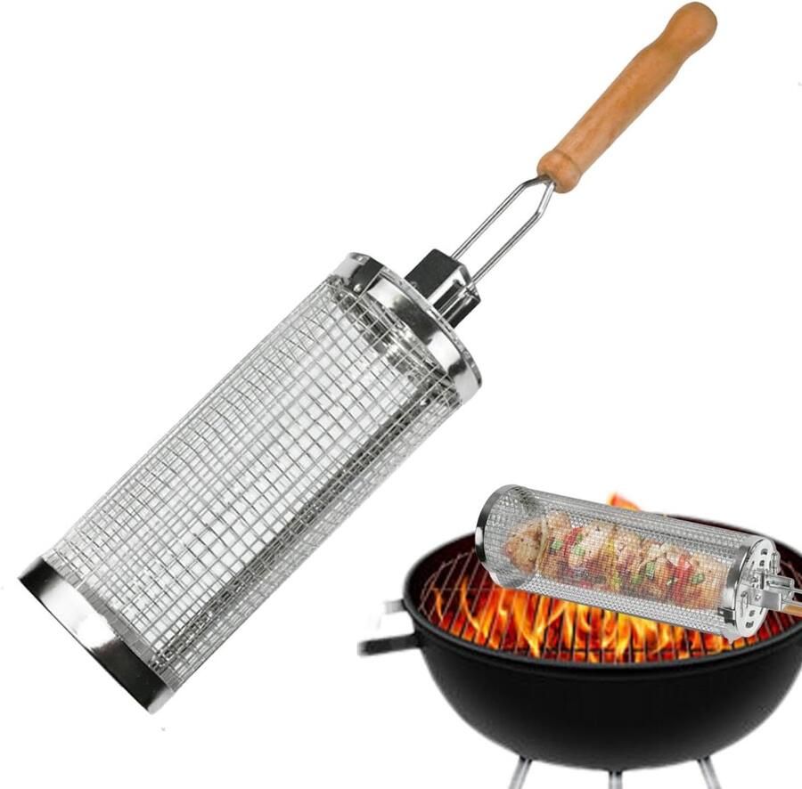 Gegrilde Kooi Grillmand RVS Barbecueën met Gemak Draaibaar Ontwerp 26 x 14 x 14 cm Zilverkleurig