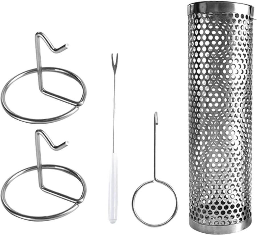 Grillmand Rolmand Barbecue Gelijkmatig Grillen 360 Graden Rotatie 317 cm Zilver