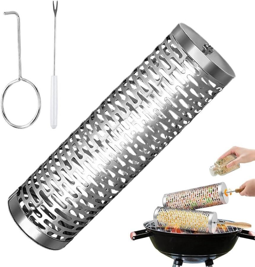 Grillmand Rolmand Barbecue Kooi Groenten Grillen Vaatwasserbestendig 23 x 10 cm Zilverkleurig