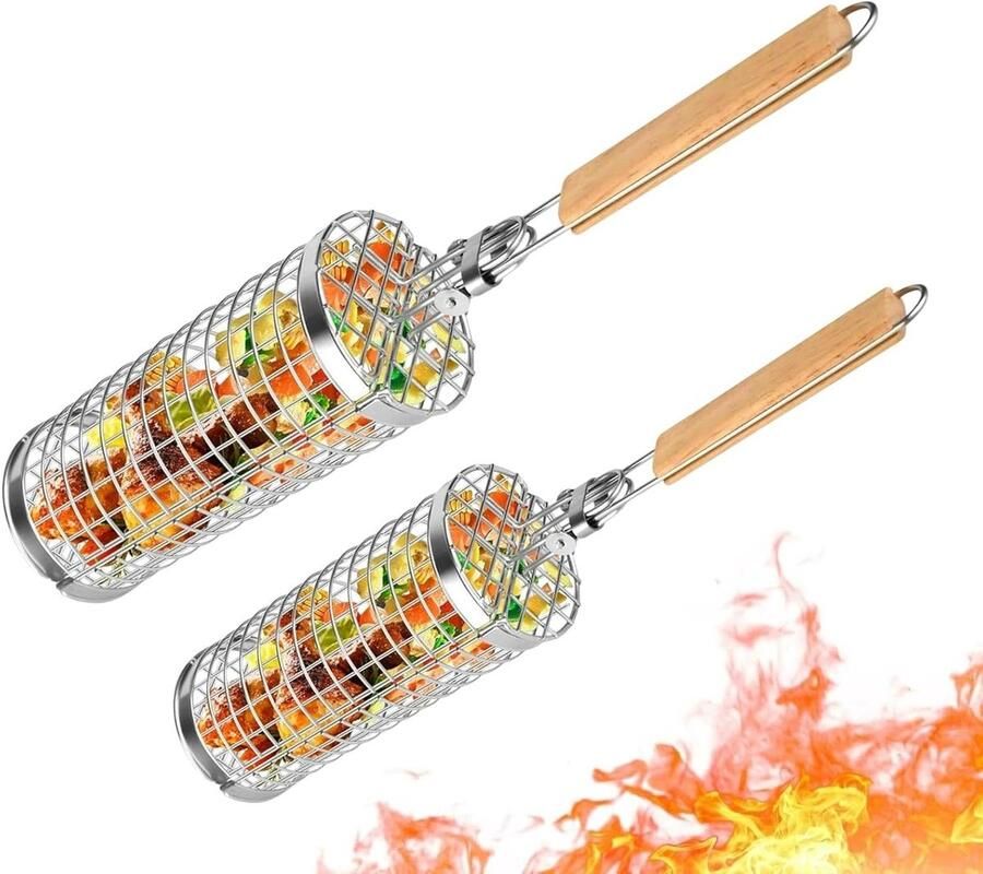 Grillmand Rond Barbecue Mand Rolmand Buiten Koken Gelijkmatige Verwarming 43-51 cm Zilver