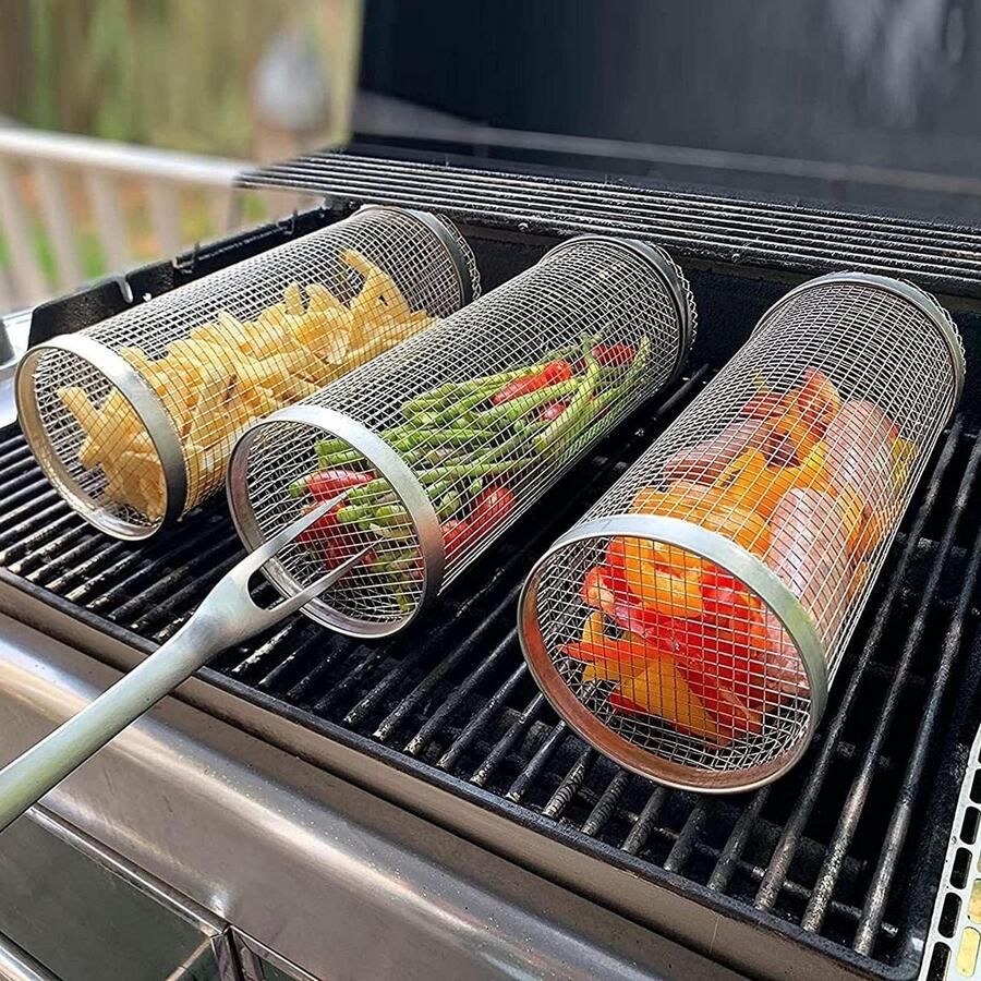 Grillmand Ronde Kooi Barbecue Hulpmiddel Buiten Koken Veiligheidsslot Hittebestendig 20 cm Lengte Metaal