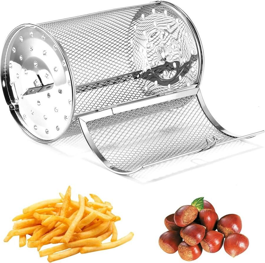 Grillmand Ronde Kooi Rotisserie Mand Airfryer Oven 360 Graden Rotatie 12x18cm Zilver