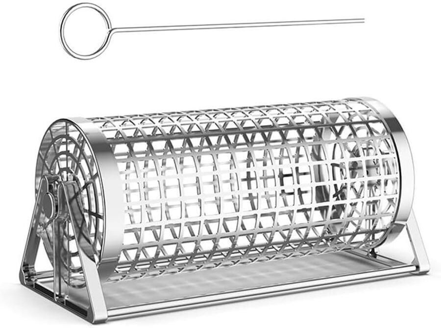 Grillmand Roterend Barbecue Mand Buiten Koken Gelijkmatige Garing 22 x 22 x 11.5 cm Zilver