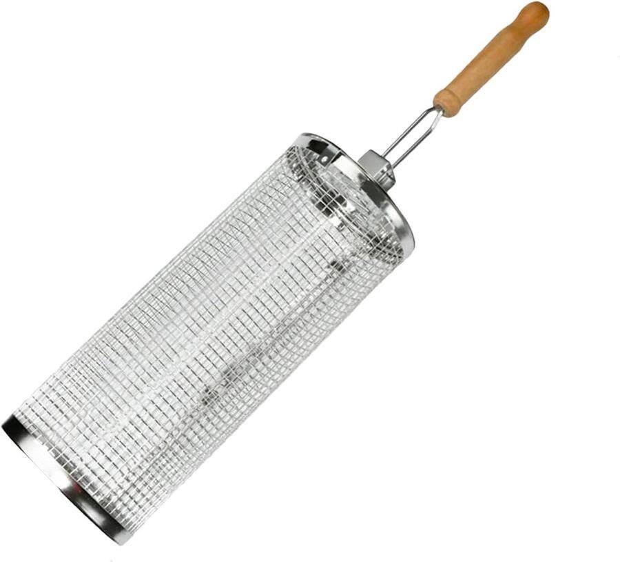 Grillmand Roterend BBQ Kooi Buiten Koken Roestvrij Staal 26x14x14 cm Zilverkleurig