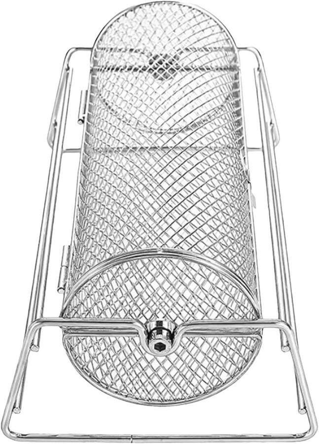 Grillmand Roterend BBQ Mand Buiten Koken Roestvrij Staal 35.5 x 19 x 14 cm Zilver