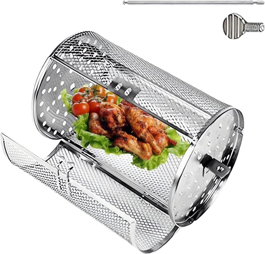 Grillmand Roterend Draaibare Mand Gelijkmatig Grillen 360 Graden Rotatie 12 x 12 x 12 cm Metaal