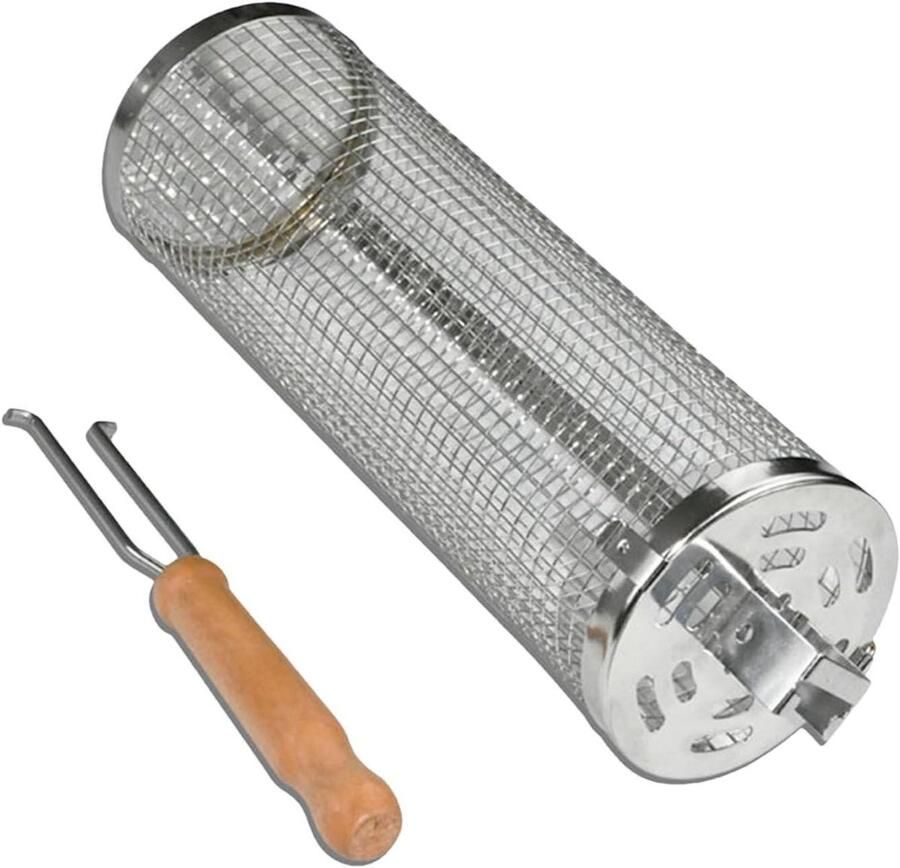 Grillmand Roterend Rolkoker Grillmand Buiten Grillen Roestvrij Staal 26 x 14 x 14 cm Rood