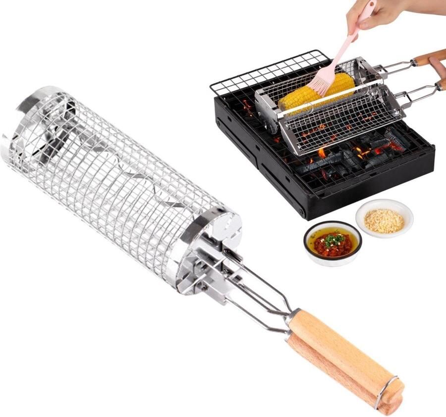 Grillmand Roterend Rollend Grillnet Kooi Barbecue Koken 360 Graden Rotatie 27.1 x 9.7 x 9.9 cm