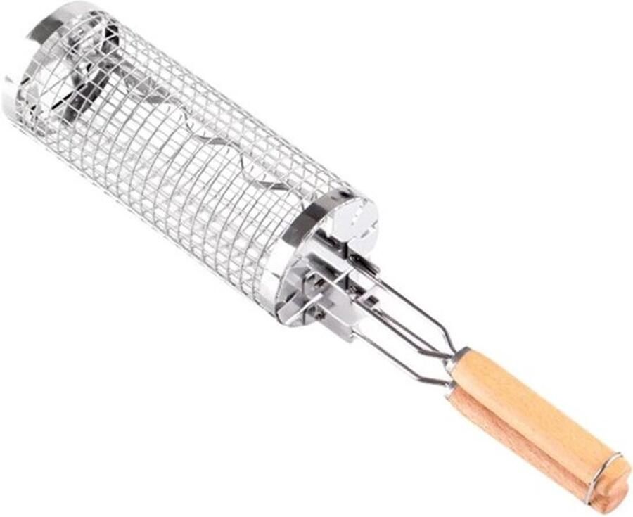 Grillmand Roterend Rolmand RVS Buiten Koken 360 Graden Rotatie 23 x 8.8 cm Zilver