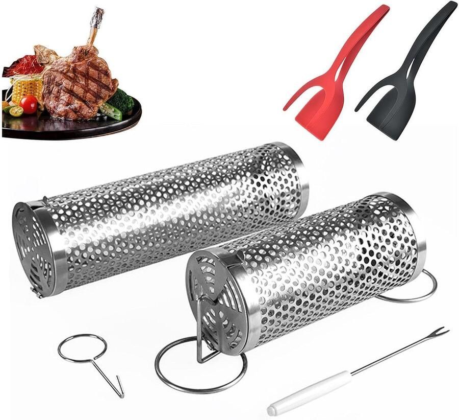 Grillmand Roulade Ovenmand Cilinder Barbecue Gerechten Roestvrij Staal 20.8 x 10.5 cm Style2