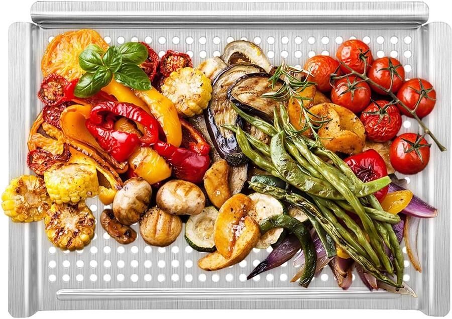 Grillmand RVS 45 x 30 cm Geperforeerde Grillschaal voor Groenten en Vlees Voor Gas- en Elektrische Barbecues