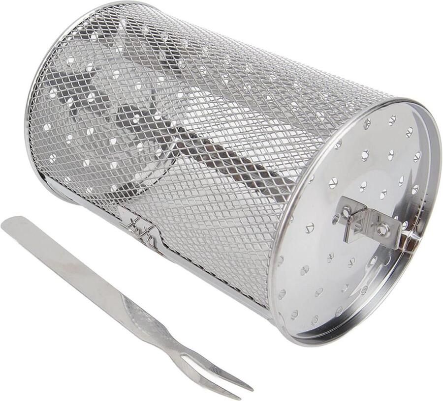 Grillmand RVS Barbecue Cilinder Groenten Grillen Rolontwerp 18 cm Hoogte Zilver