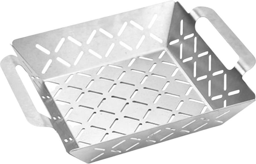 Grillmand RVS Barbecue mand Buiten koken Gelijkmatige warmteverdeling 26.5 x 21.6 x 6 cm Zilver