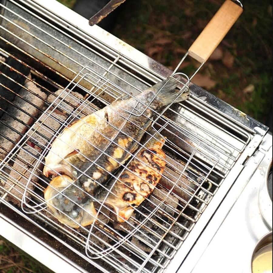 Grillmand RVS Barbecue mand Vis en vlees Antiaanbaklaag 43 cm Zilverkleurig