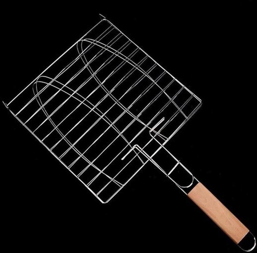 Grillmand RVS Barbecuegaas Vis Grillen Antiaanbakhandvat 43 cm Zilver